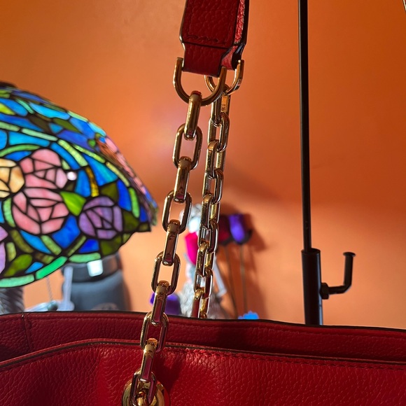 Michael Kors Mercer Chain Bright Red Tote Leather - Picture 6 of 16